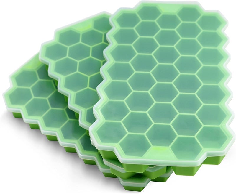 SAMEZONE Ice Cube Tray with Silicon Ice Mold Trays Flexible Silicone Honeycomb Shape 37 Cavity Ice Cube Tray with Lid Mould Ice Trays for Chilled Drinks Reusable Multicolor Pack of 3 - Image 1