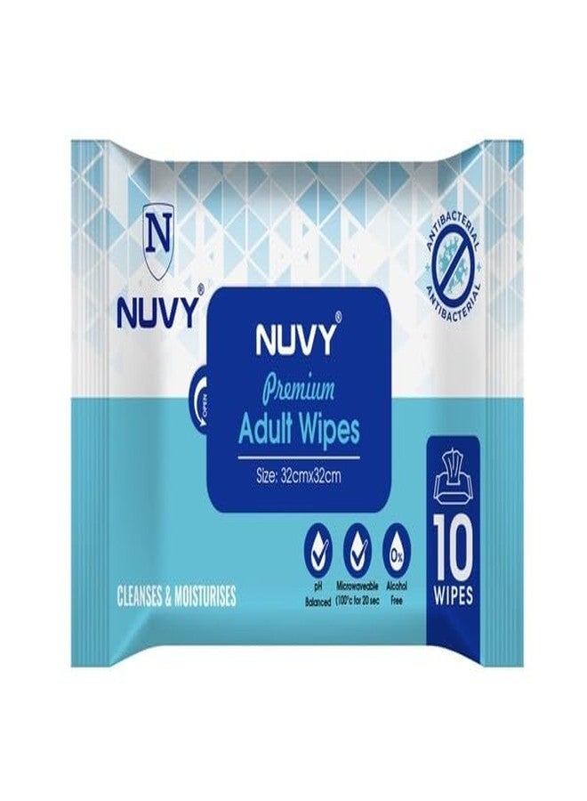 Nuvy Premium Adult Bath Wipes, Antibacterial, Ready-To-Use, Ultra-Soft, Alcohol-Free, Cleansing and Moisturizing Towels for Men & Women, 32cm * 32cm, (Combo Pack of 4), 40 Units - Image 1
