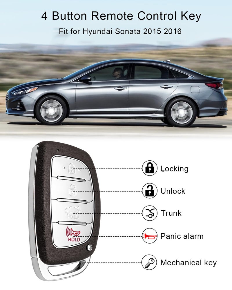 Tavaski 4-Button Smart Car Key Fit for Hyundai Sonata 2015 2016 2017 Replaces 95440-C1000N 95440-C1001 81999-2S040 81996-3Z020 81999-D3300, FCC ID: CQOFD00120, 434MHz Keyless Entry Remote Key Fob - Image 3