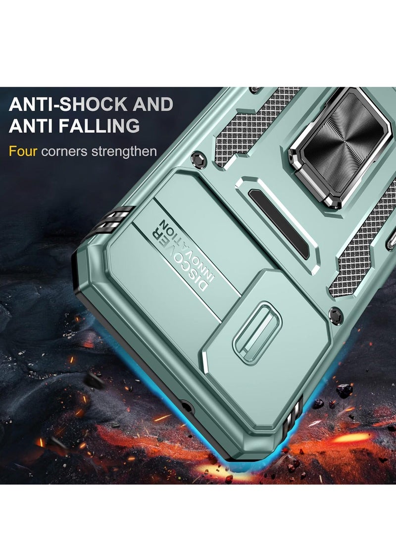 Arabest Slide Camera Cover for Samsung Galaxy A54 5G,Kickstand with Built-in 360° Rotate Magnetic Ring Stand Shockproof Protective Armor Cover,Green - Image 2