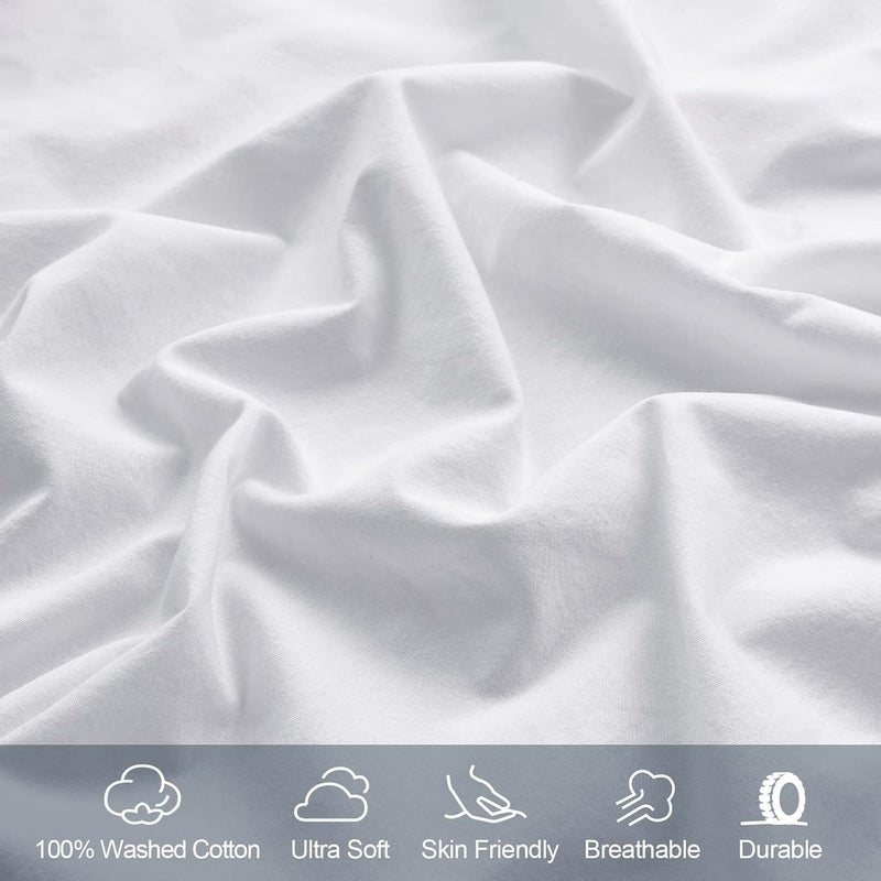 PHF 100% Garment Washed Cotton Fitted Sheet Full Size (137 x 190 Cm), Cozy Cloud Soft Bottom Sheet with Elastic 40cm Deep Pocket, Easy Fit and Breathable, without Pillowcase, White - Image 2