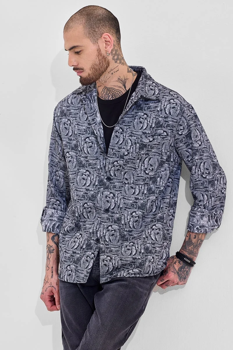 سنيتش قميص خارجي رمادي فحم بقصة مريحة بتصميم تجريدي