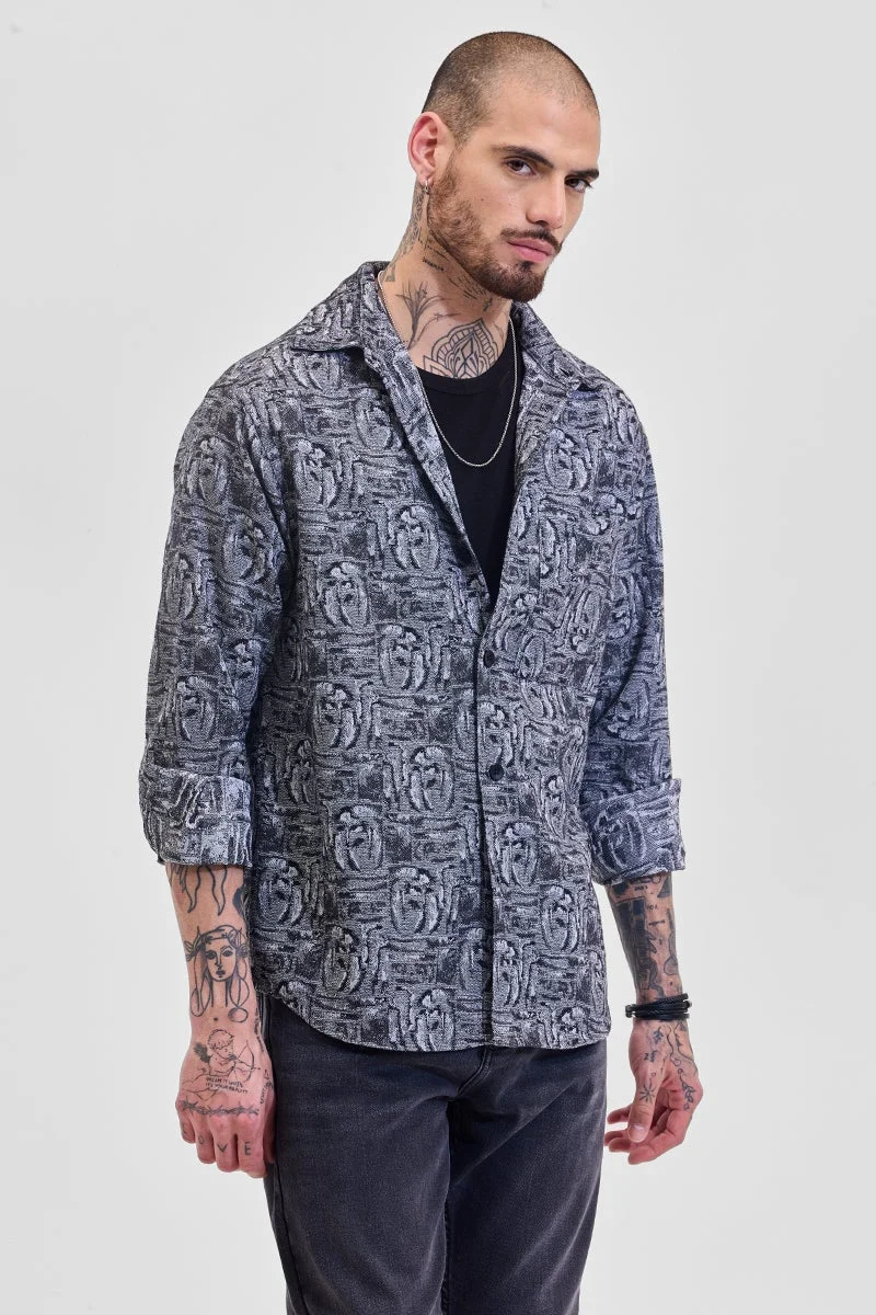 SNITCH Charcoal Grey Abstract Relaxed Fit Overshirt