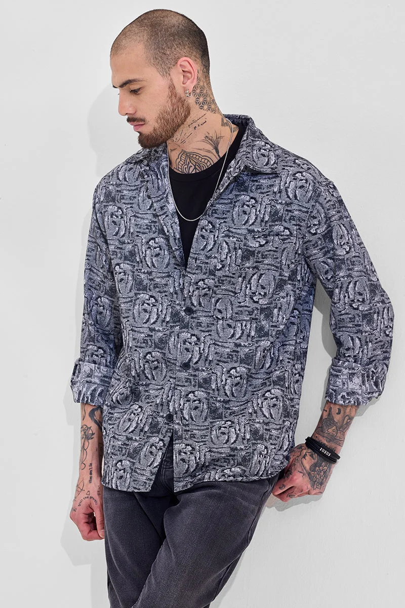 SNITCH Charcoal Grey Abstract Relaxed Fit Overshirt