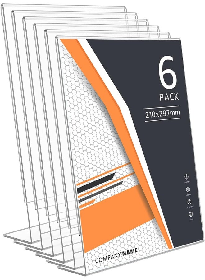 TPGP Pack Of 6 Acrylic A4 Stands, Slant Table Stands, Transparent Acrylic, A4 Sign Holders - Image 1