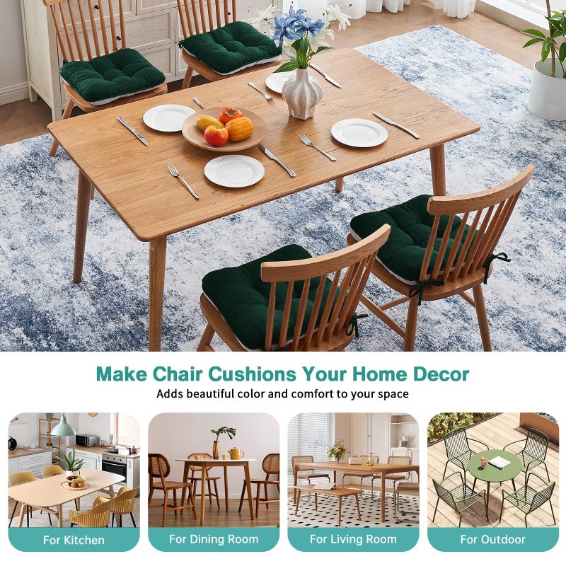 BETU Chair Cushions for Dining Chairs Set of 4,3.5" Thick Kitchen Table Chair Pads with Ties,Non Slip Backing and Covers, Seat Cushion for Dining Room,Bar,Patio Chairs,16"X16"X3.5",Dark Green - Image 4