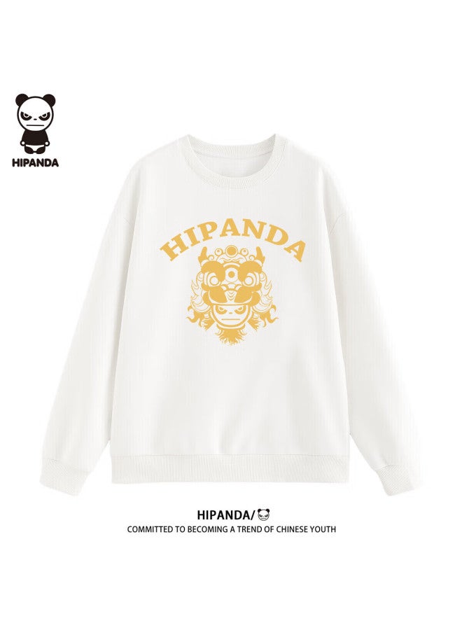 Hipanda Men's Sweatshirt, Autumn Chinese-style Awakening Lion Print Couple Style, Trendy Loose Fashionable Jacket, White XL - Image 1