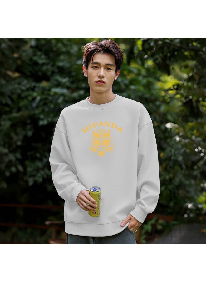 Hipanda Men's Sweatshirt, Autumn Chinese-style Awakening Lion Print Couple Style, Trendy Loose Fashionable Jacket, White XL - Image 3