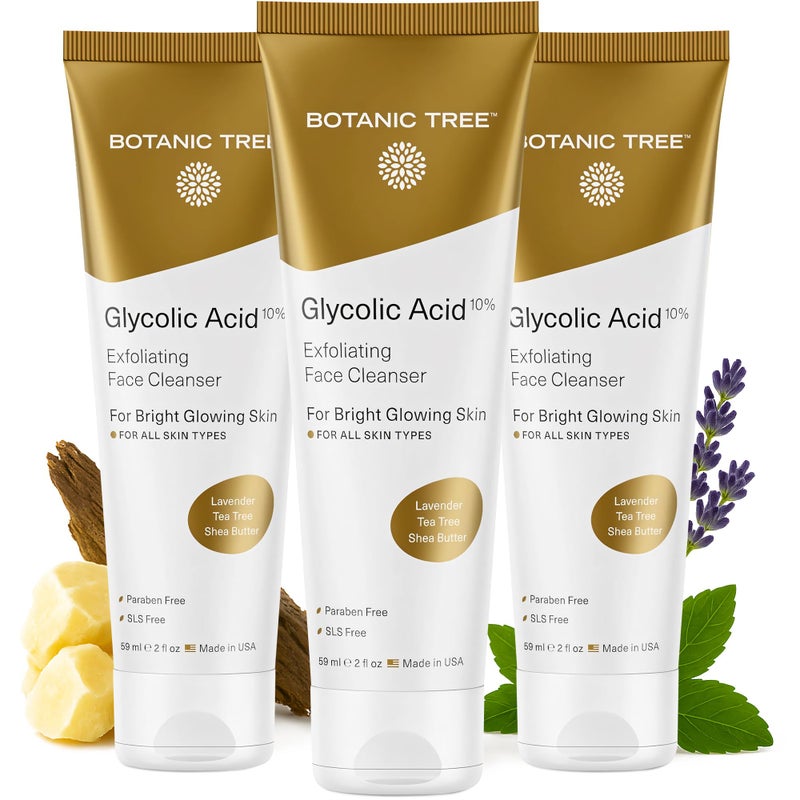 Botanic Tree Glycolic Acid Face Wash Travel Size (Pack of 3)- Facial Exfoliating Cleanser w/ 10% Glycolic Acid- Organic An. - Image 1