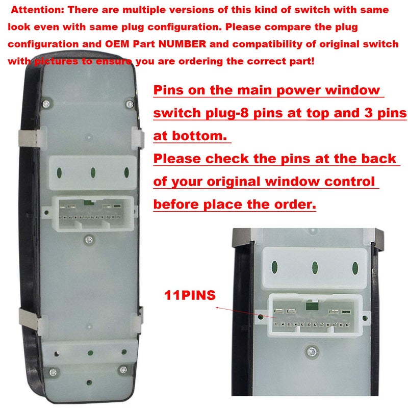 MOCW Driver Door Master Power Window Switch Compatible for 2011-2014 Jeep Grand Cherokee Dodge Durango Replace OE # 68086693AC 68086693AD- Double Auto 11 PINS, Please Check OE Number and Plug PINS - Image 2