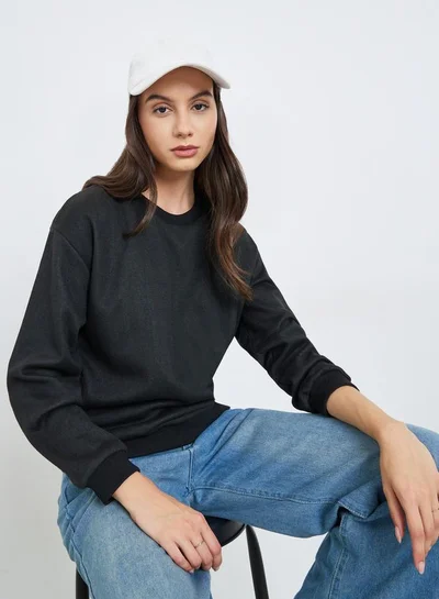 Take Two Black Regular Fit Round Neck Sweatshirt