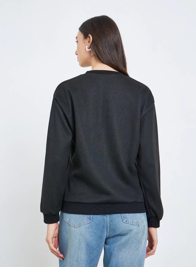 Take Two Black Black Regular Fit Round Neck Sweatshirt for Women | Best Price UAE