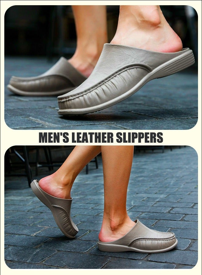 Men's Fashion Indoor/Outdoor Soft-Sole Slippers for Summer, Extra Large, Lightweight Leather Slippers  - Image 4