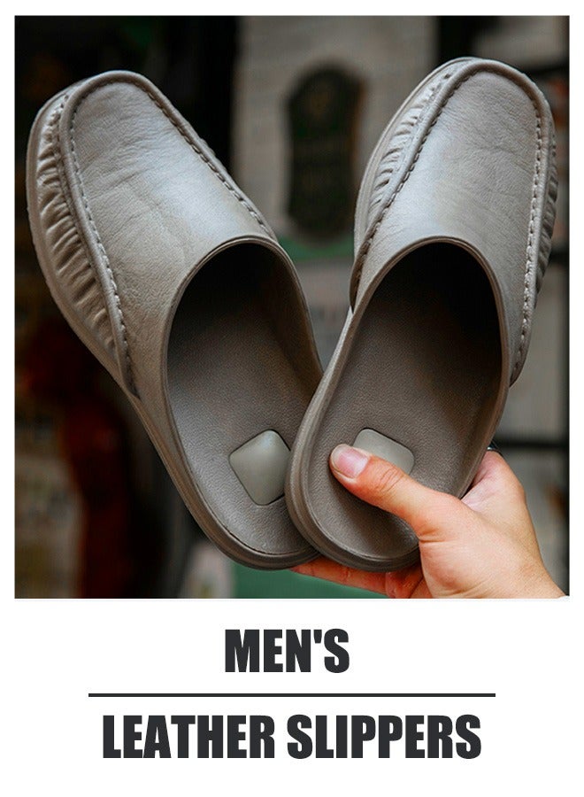 Men's Fashion Indoor/Outdoor Soft-Sole Slippers for Summer, Extra Large, Lightweight Leather Slippers  - Image 2