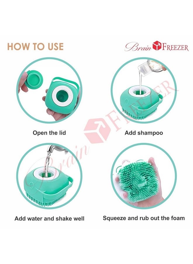 Brain Freezer Square Dog Cat Bath Brush Comb Silicone Rubber Dog Grooming Brush Silicone Puppy Massage Brush Hair Fur Grooming Cleaning Brush Soft Shampoo Dispenser (Pink) - Image 5