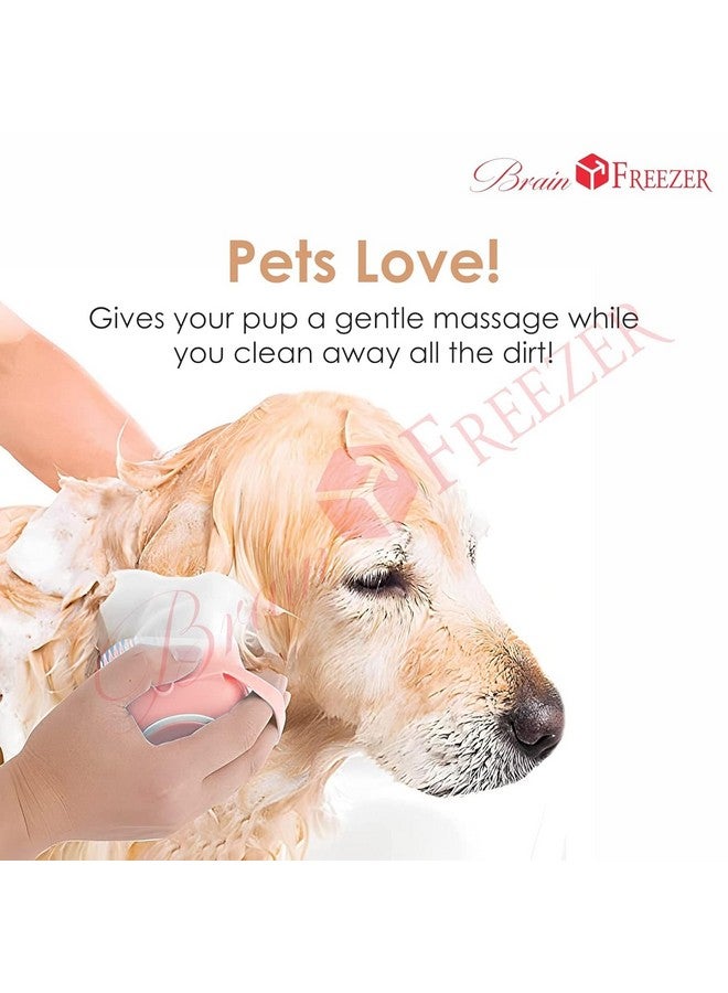 Brain Freezer Square Dog Cat Bath Brush Comb Silicone Rubber Dog Grooming Brush Silicone Puppy Massage Brush Hair Fur Grooming Cleaning Brush Soft Shampoo Dispenser (Pink) - Image 4