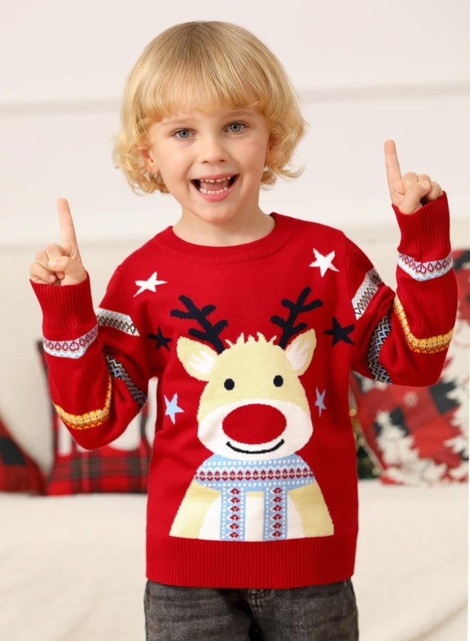BesserBay Christmas Little Kids Reindeer Ugly Pattern Knit Sweatshirt Pullover Winter Outfit Red 4 Years - Image 2