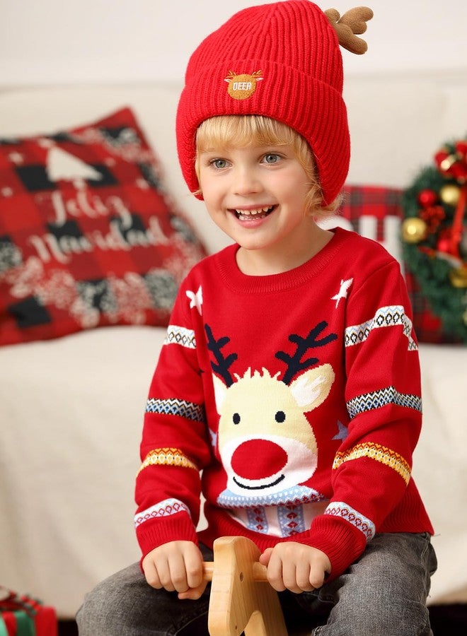 BesserBay Christmas Little Kids Reindeer Ugly Pattern Knit Sweatshirt Pullover Winter Outfit Red 4 Years - Image 5