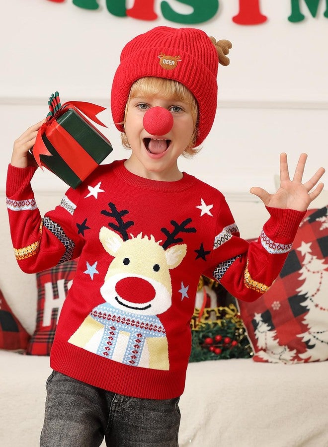 BesserBay Christmas Little Kids Reindeer Ugly Pattern Knit Sweatshirt Pullover Winter Outfit Red 4 Years - Image 3