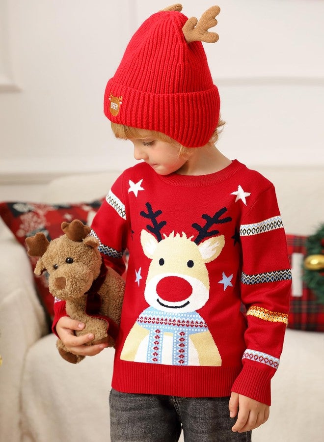 BesserBay Christmas Little Kids Reindeer Ugly Pattern Knit Sweatshirt Pullover Winter Outfit Red 4 Years - Image 4