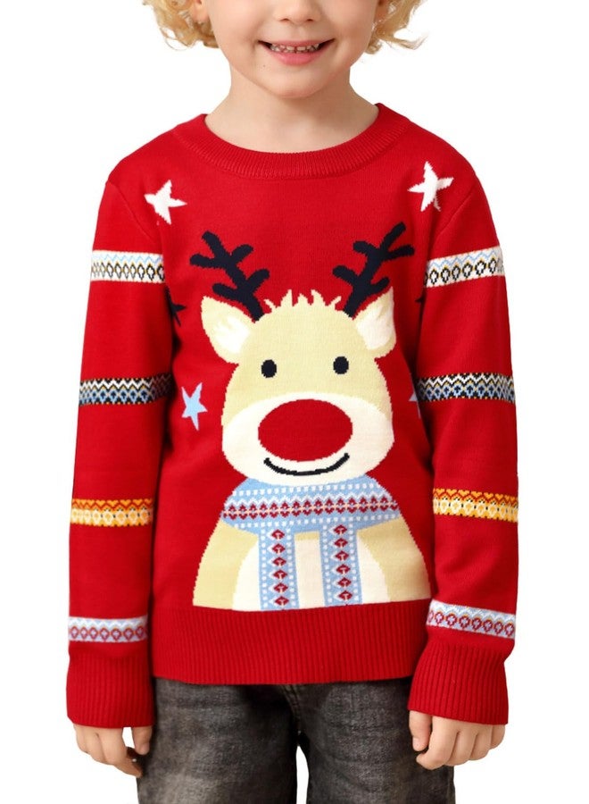 BesserBay Christmas Little Kids Reindeer Ugly Pattern Knit Sweatshirt Pullover Winter Outfit Red 4 Years - Image 1