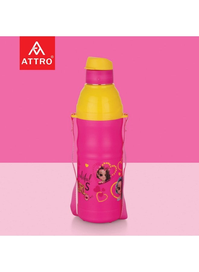 Attro Sky Kool-Sip 600 Inner Stainless Steel Insulated 490Ml Water Bottle For Kids, Air Tight & Leak-Proof Lid, Easy To Cary Nylon Belt, Bpa Free Plastic - Pink - Image 4