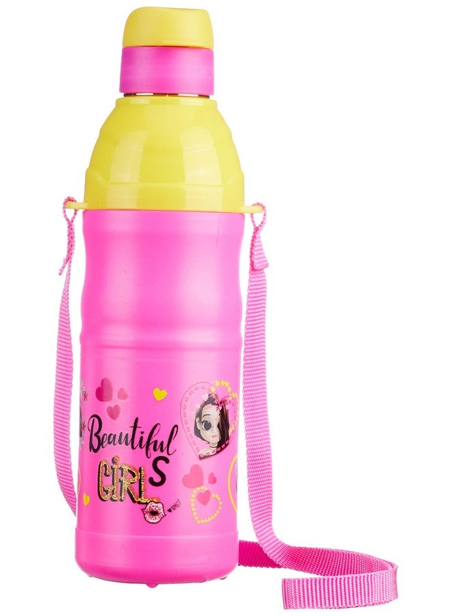 Attro Sky Kool-Sip 600 Inner Stainless Steel Insulated 490Ml Water Bottle For Kids, Air Tight & Leak-Proof Lid, Easy To Cary Nylon Belt, Bpa Free Plastic - Pink - Image 1