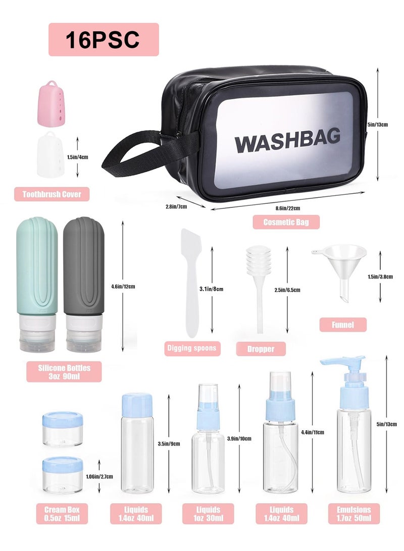 16Psc Travel Bottles Set for Toiletries,Leak Proof Refillable Silicone Travel Container Set for Shampoo,Conditioner, etc.Squeezable Empty Travel Containers with Labels. - view 4