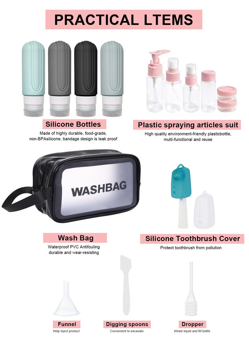 16Psc Travel Bottles Set for Toiletries,Leak Proof Refillable Silicone Travel Container Set for Shampoo,Conditioner, etc.Squeezable Empty Travel Containers with Labels. - view 5