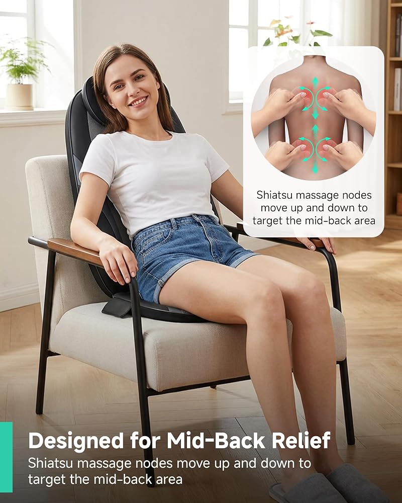 Snailax Heat Back Massager, Shiatsu Massage Chair, Deep Massage Seat Cushion with Various Settings, Gifts for Women and Men - Image 1