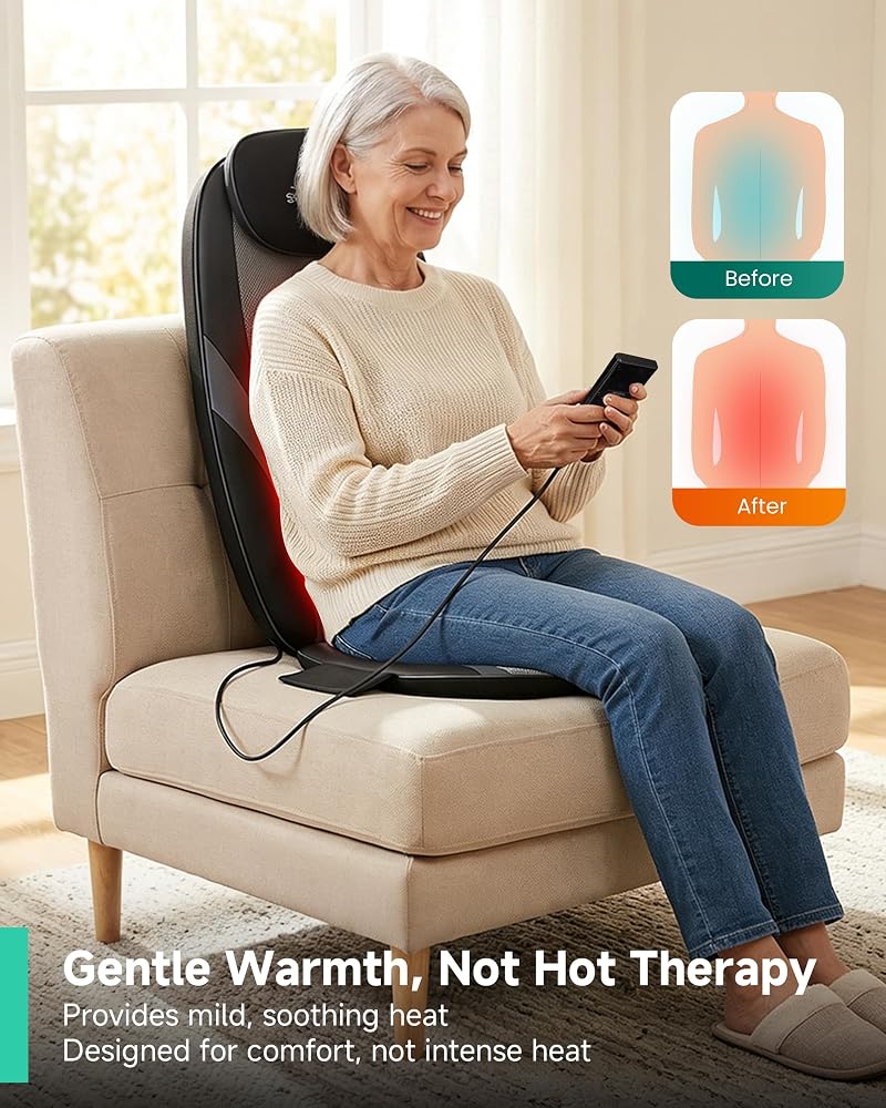 Snailax Heat Back Massager, Shiatsu Massage Chair, Deep Massage Seat Cushion with Various Settings, Gifts for Women and Men - Image 4