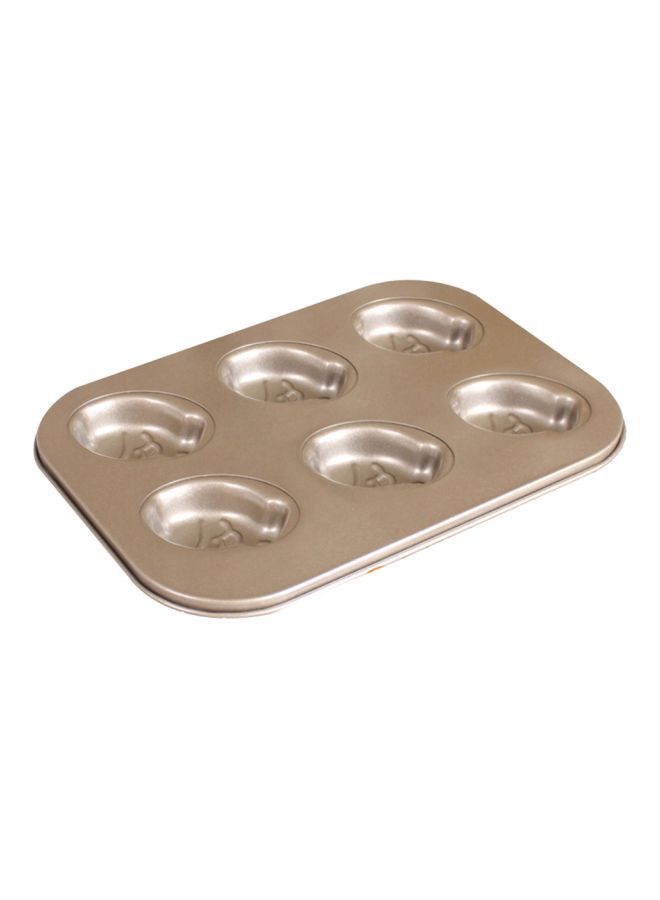 NIBEMINENT 6-Cavity Carbon Steel Patterned Baking Mould Gold 26.5x1.9x18.5centimeter