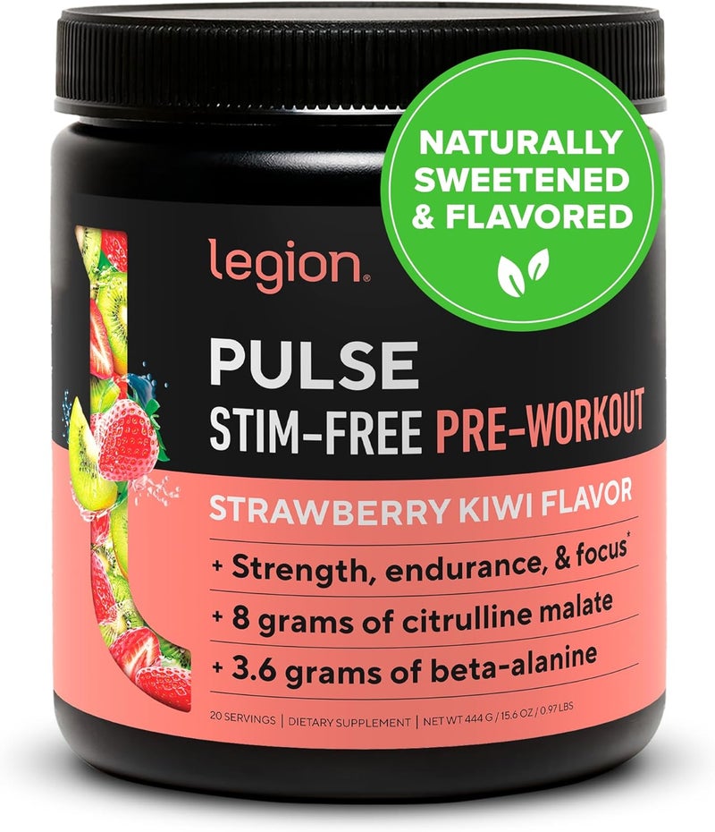 LEGION Pulse Pre Workout Supplement  All Natural Nitric Oxide Preworkout Drink Creatine Free Naturally Sweetened Beta Alanine Citrulline Alpha GPC  Caffeine Free Strawberry Kiwi Pre Workout Powder - Image 1