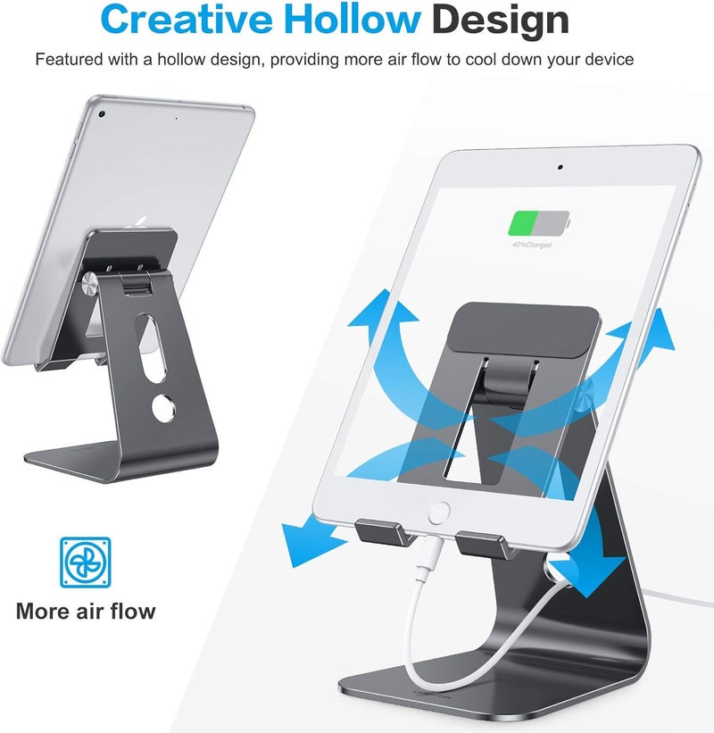 Omoton Adjustable Tablet Stand for Desk, Upgraded Longer Arms for Greater Stability, T2 Tablet Holder with Hollow Design for Bigger Sized Phones and Tablets Such as iPad Pro/Air/Mini, Black - Image 5