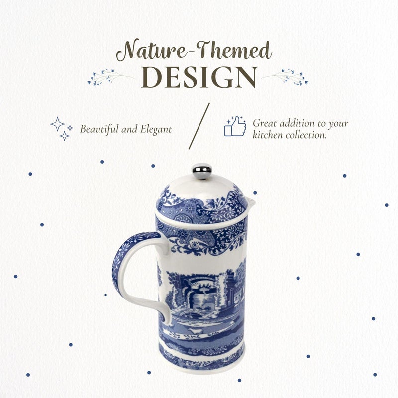 Spode Blue Italian Porcelain French Press with Stainless Steel Plunger - 28 oz Cafetiere for Manual Coffee Brewing, Coffee Cart Accessories, Countertop Cafetiere Station Display - Dishwasher Safe - Image 3