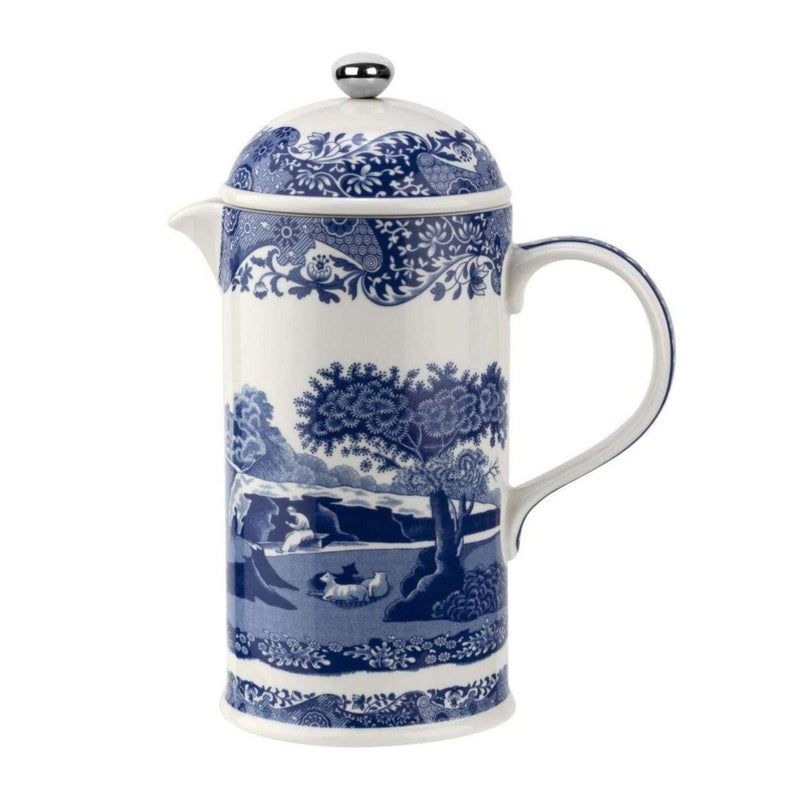 Spode Blue Italian Porcelain French Press with Stainless Steel Plunger - 28 oz Cafetiere for Manual Coffee Brewing, Coffee Cart Accessories, Countertop Cafetiere Station Display - Dishwasher Safe - Image 1