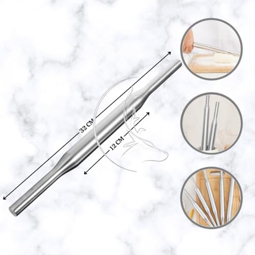 The Cook House - Stainless Steel Smooth Non-Stick and Lightweight Dough Roller/Rolling Pins/Belan | Chapati Roti Roller Rolling Pin - Silver (Size 3) - Image 2