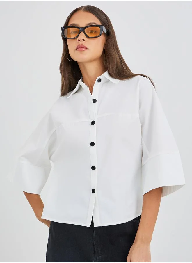 ستايلي Styli Boxy Fit Buttoned Spread Collar Crop Shirt