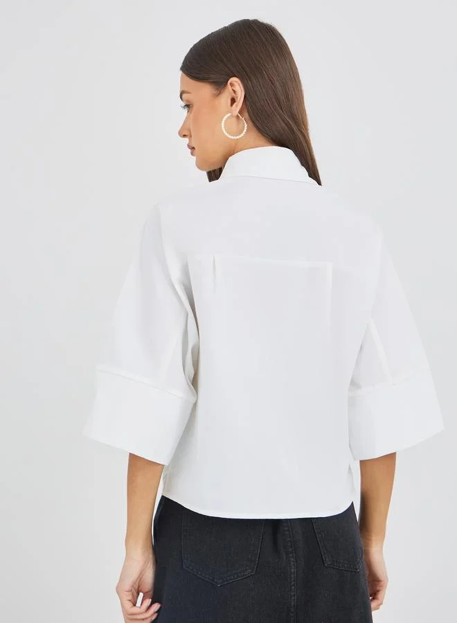 Styli Styli Boxy Fit Buttoned Spread Collar Crop Shirt