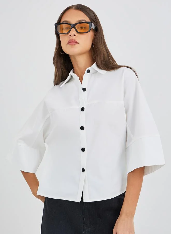 Styli Styli Boxy Fit Buttoned Spread Collar Crop Shirt