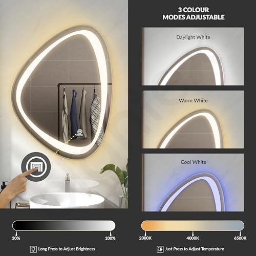 Plantex LED Bathroom Mirror with 3 Tone/Designer Mirror for Living Room/Bedroom/Dressing Room - Triangle Shape (HM-001, 18 X 24 Inch) - Image 2