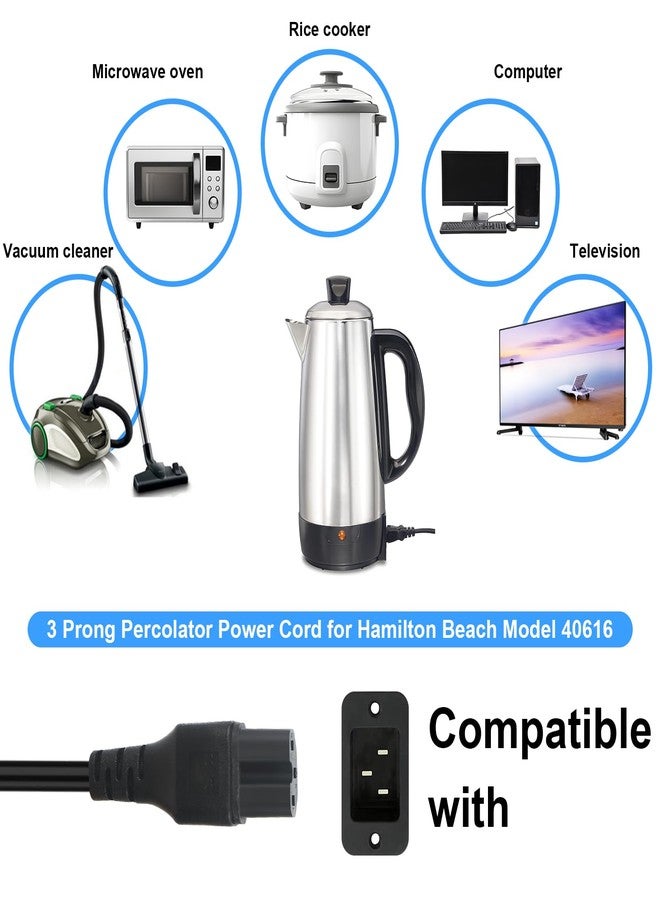 DZQPPC 3 Prong Percolator Power Cord for Hamilton Beach Model 40616 Coffee Pot Replacement Parts for Farberware Computers Monitors 3 ft. Long 16 AWG Heavy Duty - Image 3