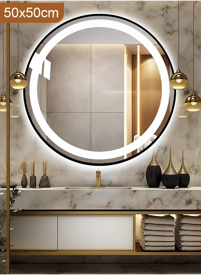 Modern LED Round Bathroom Vanity Mirror Color Temperature Adjustable,Easy to Install Wall Mounted Makeup Mirror with Smart  50x50CM - pzsku/ZC7B7C019B6CE73F263A2Z/45/_/1738484111/9b18cff7-d4b4-449a-b380-da47b68a42d1