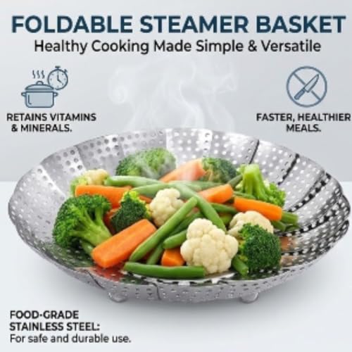 Dayanidhi Korean Stainless Steel Steamer | Expandable & Foldable Steam Basket | Portable Cooking Tray for Vegetables & Food | Steamer with Handle for Vessel Cooker & Pan (27cm,1 Piece) - Image 3