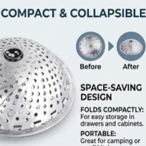 Dayanidhi Korean Stainless Steel Steamer | Expandable & Foldable Steam Basket | Portable Cooking Tray for Vegetables & Food | Steamer with Handle for Vessel Cooker & Pan (27cm,1 Piece) - Image 4
