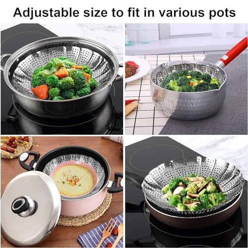 Dayanidhi Korean Stainless Steel Steamer | Expandable & Foldable Steam Basket | Portable Cooking Tray for Vegetables & Food | Steamer with Handle for Vessel Cooker & Pan (27cm,1 Piece) - Image 2