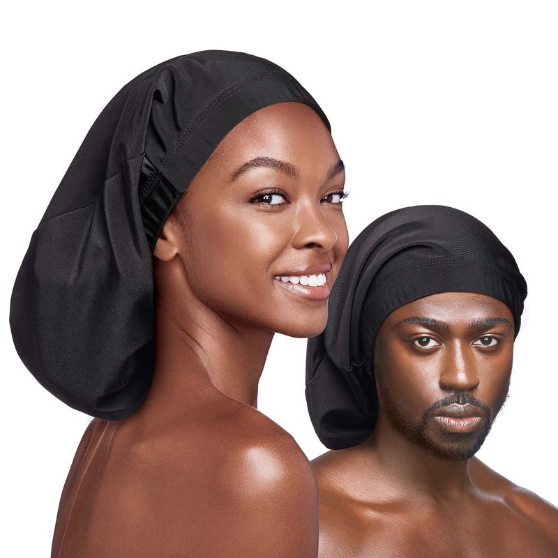 Red by Kiss Unisex Silky Spandex Loc Cap Dreadlocks Braids Cap Shower Cap Sleep Cap Black XLong