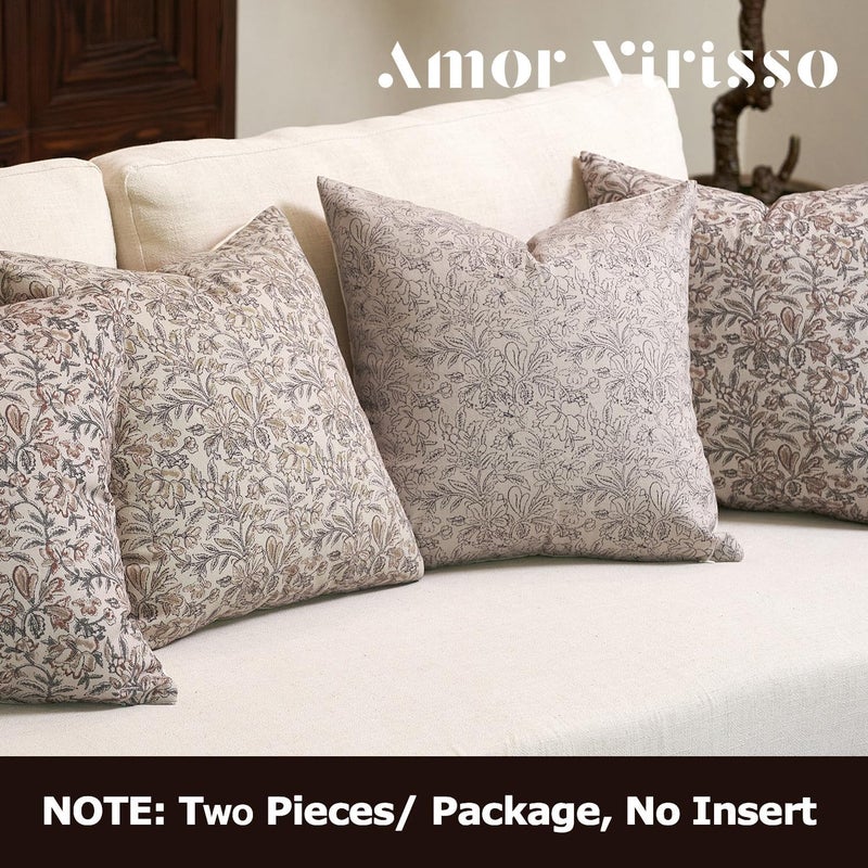 Amor Virisso Floral Throw Pillow Covers 24x24 Set of 2 Vintage Block Print Pillow Covers Decorative Pillow Covers Couch Pillows for Living Room Farmhouse Accent Sofa Pillows, Yellow/Sand - Image 4