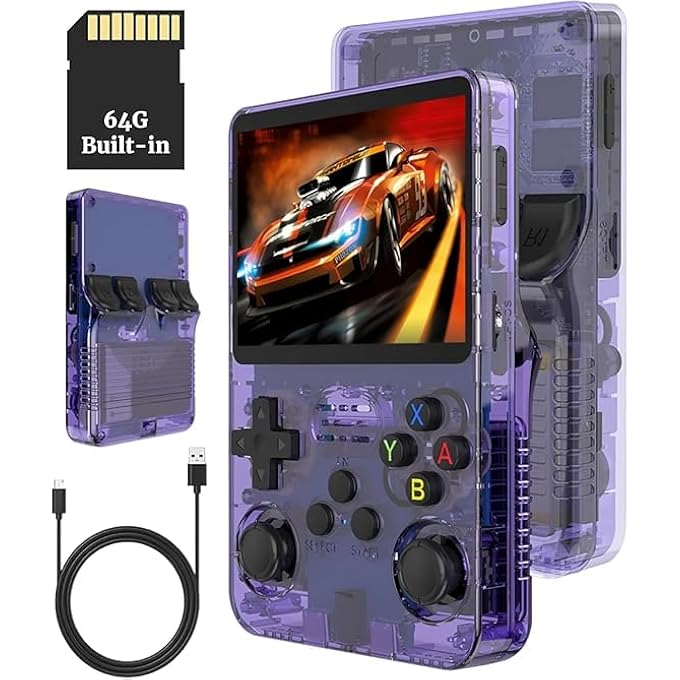 R36S GAME CONSOLE 3.5 INCH PORTABLE RETRO GAME CONSOLE BUILT-IN 15000+ GAMES OPEN SOURCE LINUX SYSTEM WITH 64GB MEMORY CARD VIDEO GAMES CONSOLE TOYS AND GAMES IPS SCREEN - Image 1