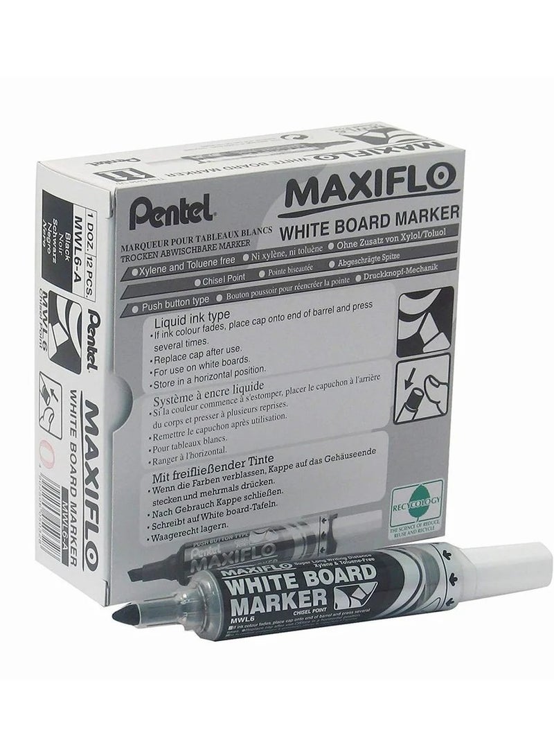 بنتل مجموعة أقلام تحديد للسبورة البيضاء ماكسيفلو MWL6-A من بينتيل، 12 قطعة، أسود - Image 1